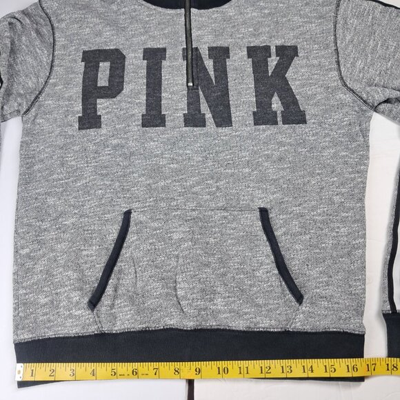 V/S PINK Limited Edition  XS Quarter Zip Pullover Front Pocket Fleece Gray White - Picture 9 of 11